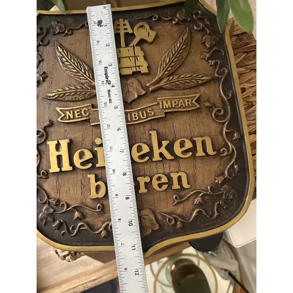 Heineken Bieren Wall Plaque Beer Sign "Nec Pluribus Impar" Faux Wood 12.5" x 11” - Picture 6 of 13